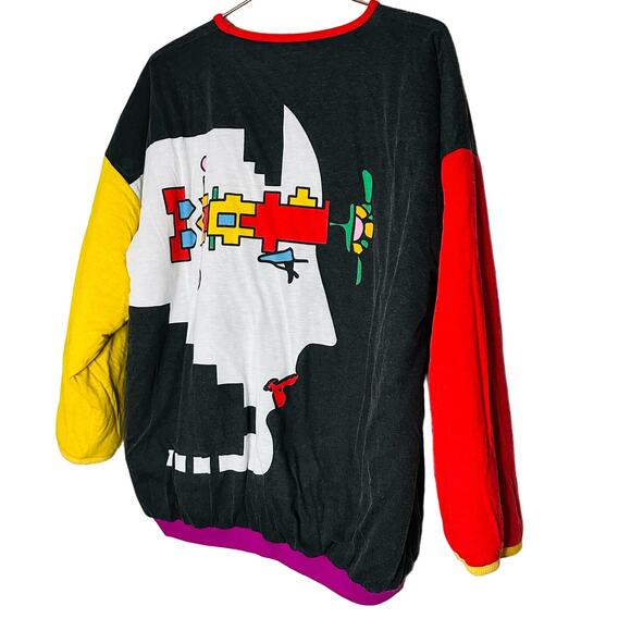 PETER MAX Vintage Custom Design Geo Face Neon Sign Reversible Sweatshirt Size L - Picture 2 of 9